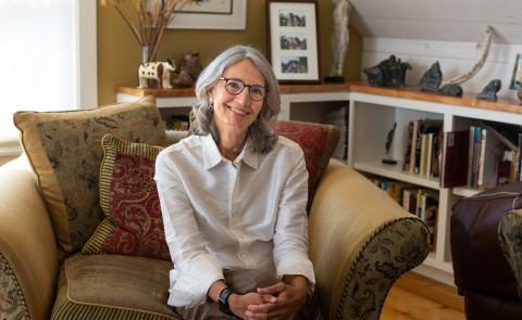 UNE's Michele Polacsek poses for a photo at her home